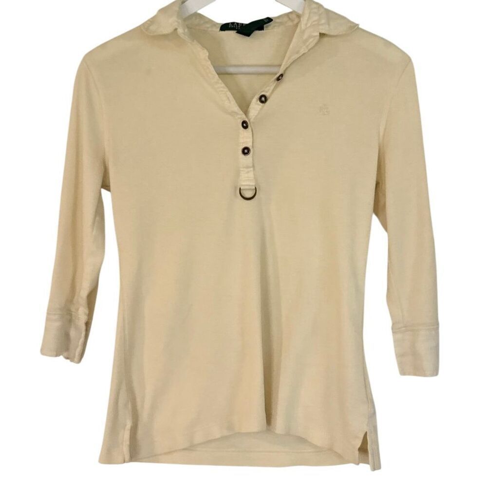Lauren Ralph Lauren ivory collared polo shirt size m petite - Picture 2 of 9